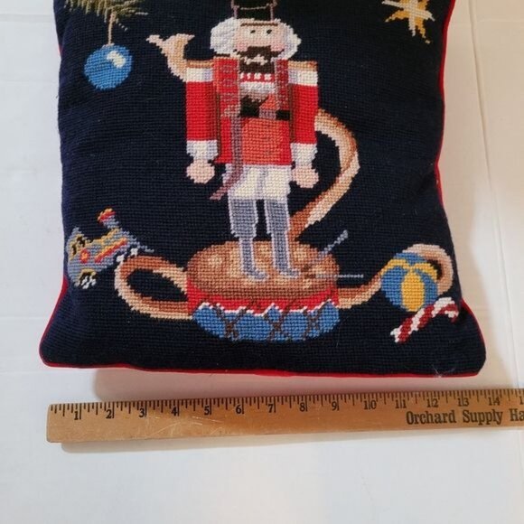 Vintage needlepoint crochet Christmas pillow nutcracker mid-century decor - Picture 5 of 6